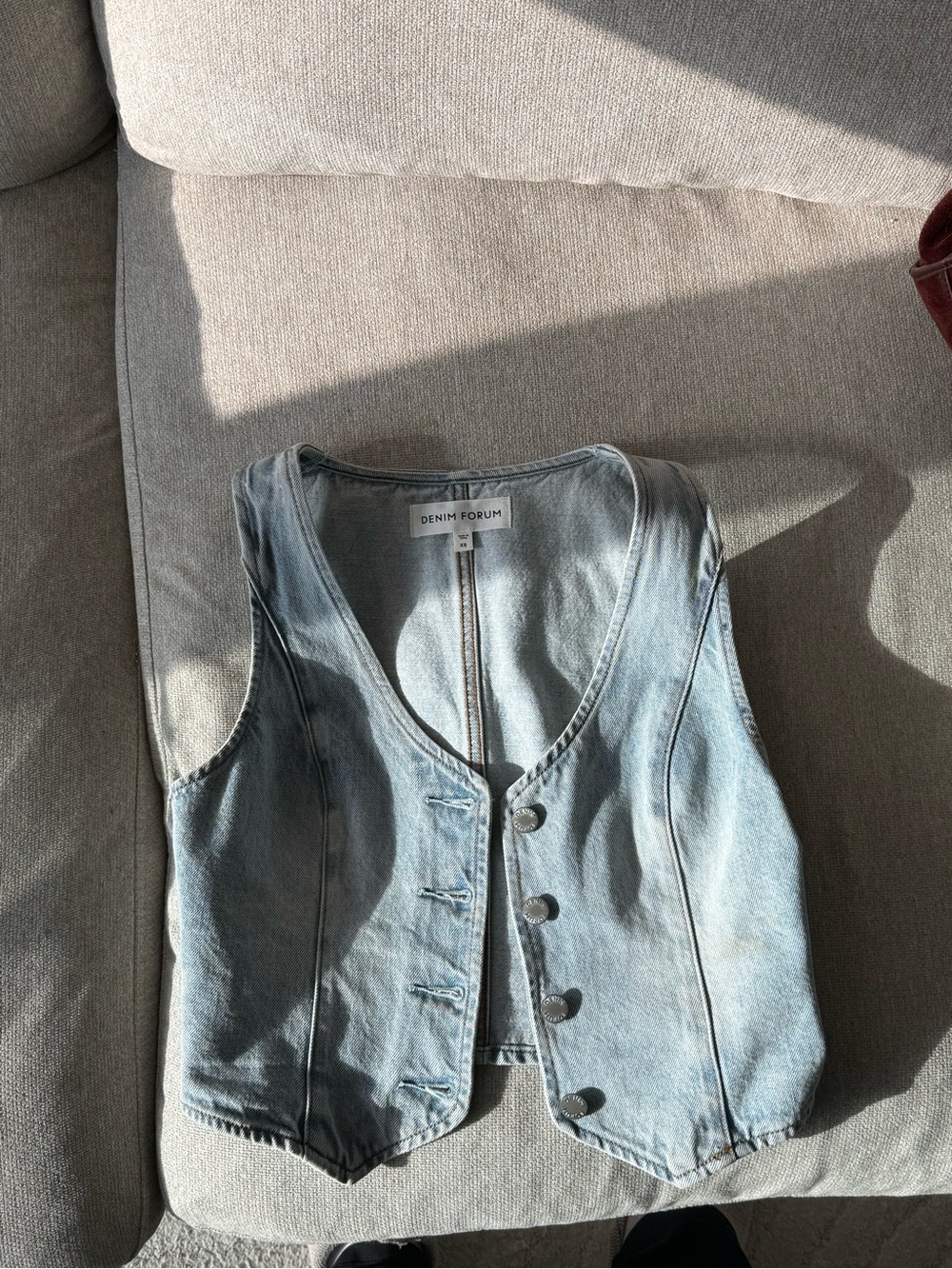 Aritzia Denim Vest in Light Blue - Women's Sleeveless Button Front